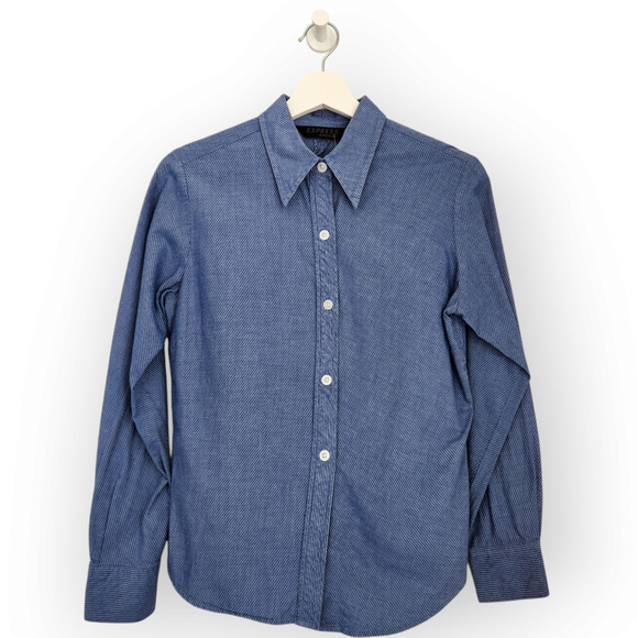 Vintage 90s Express Blue Pinstripe Office Siren Button Down Shirt S - Picture 1 of 8